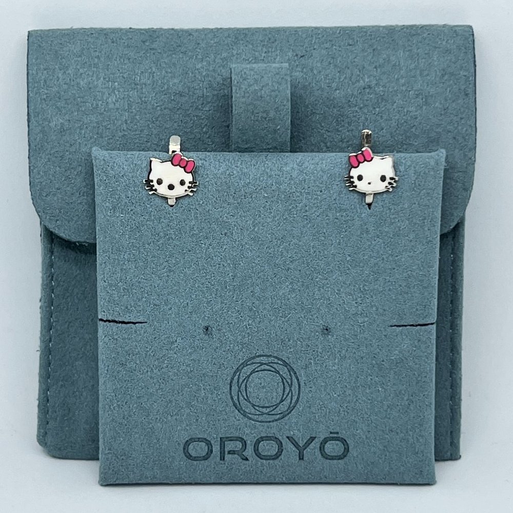 - Hello Kitty Earrings 925 Silver - Ceramic Enamel Colors - NEW